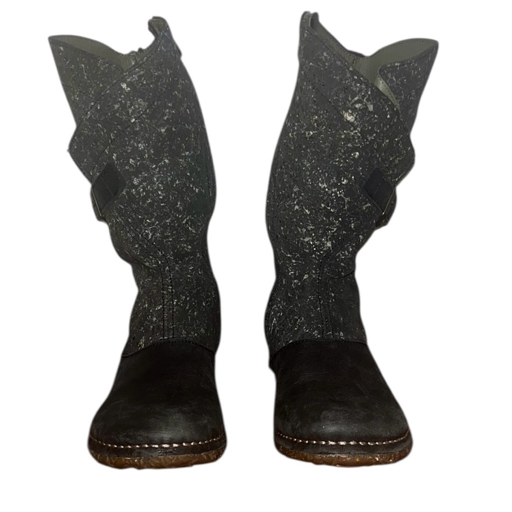 El Naturalista Leather Boots N916 Black White Angkor Mid Calf Zip Boots Size 37 - Picture 4 of 8